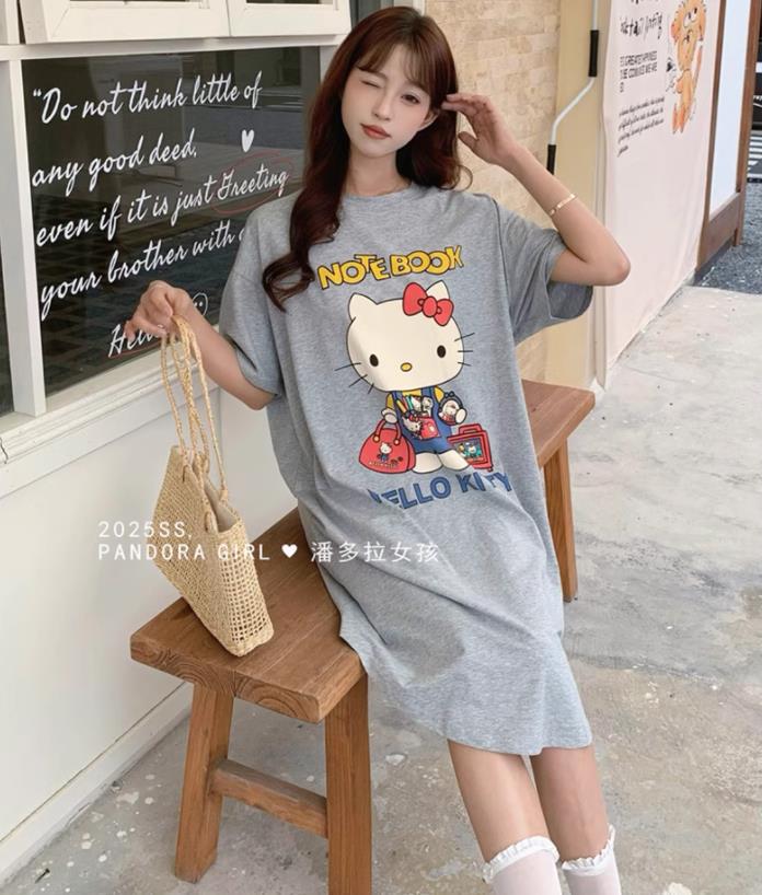 Comercio exterior transfronterizo nuevo estilo suelto niña dibujos animados verano camisón servicio a domicilio letras rojas KT gato pijama dulce y lindo
