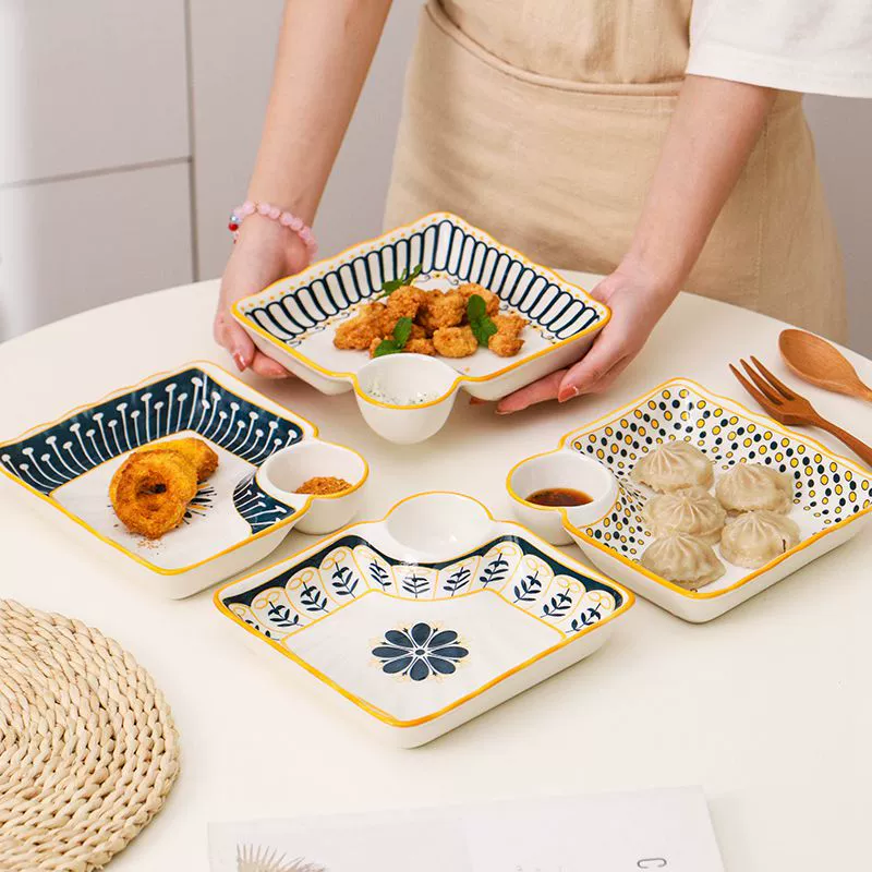 Пиль plates? Wait need accurate: 7.5-дюймовая керамическая тарелка для вареников-пельменей, под глазурью цветная кайма, дисковидная, улитовая тарелка, ретро для подачи, новая тарелка для пельменей оптом