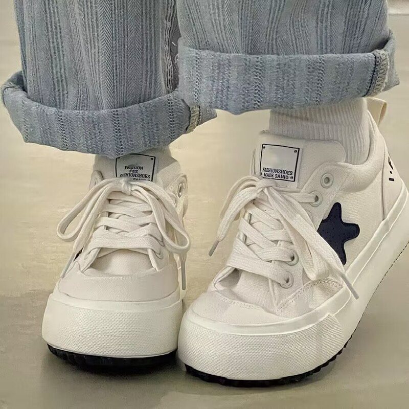Thick-Soled Thin Star-Patterned White Sneakers for Women, Ins2024 Summer New Versatile Popular Sports Casual Sneakers for Women
