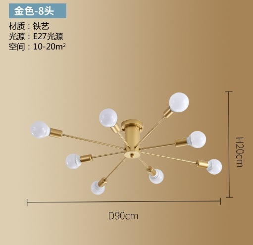 Lámpara de techo de dormitorio nórdica moderna y minimalista lámpara de sala de estar creativa araña de hierro forjado rama de lámpara al por mayor