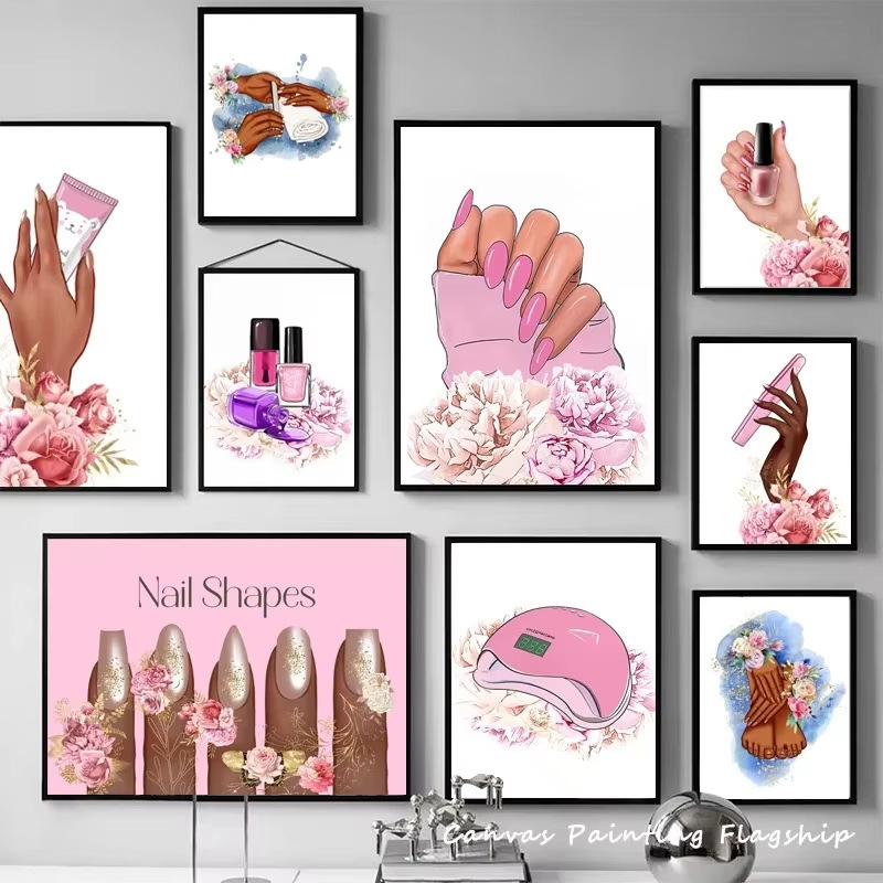 Fashion Nail Salon Girl Art Poster Jit Dropshipping High-Definition Inkjet Canvas Cross-Border E-Commerce Tiktok