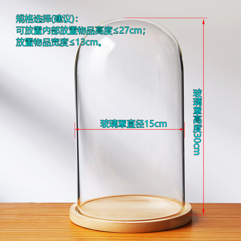 Cubierta cilíndrica de vidrio transparente sin lámpara de madera de estilo inmortal cubierta de polvo de flores hecha a mano decoración creativa de escritorio de bloques