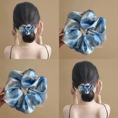 静かな星空ブルー〜水墨油絵風ブルー大腸ヘアバンド女性用ハイエンド新中国風ヘアロープヘッドバンドヘアアクセサリー