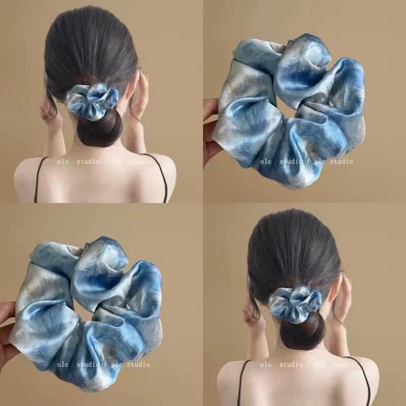 静かな星空ブルー〜水墨油絵風ブルー大腸ヘアバンド女性用ハイエンド新中国風ヘアロープヘッドバンドヘアアクセサリー|undefined