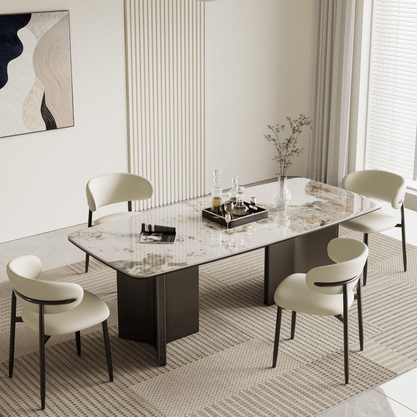 Italian Minimalist Stainless Steel Full-Support Slate Dining Table and Chairs Modern Combination Simple Small Apartment Home Western Dining Table