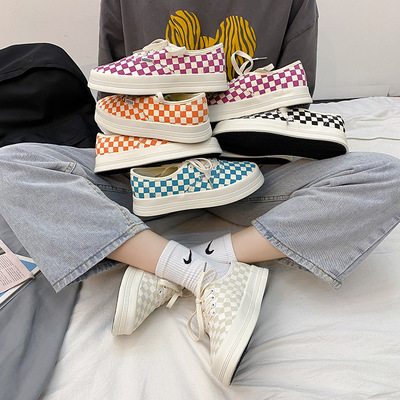 FCS2021 Spring and summer new pattern leisure time Frenum Small squares canvas shoe Women's Shoes F6077