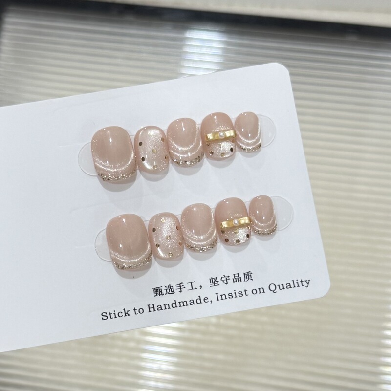 Ballet-style nude pink moonlight cat-eye metallic bow diamond brightening handmade fake nail stickers Ballet-style nude pink moonlight cat-eye metallic bow diamond brightening handmade fake nail stickers