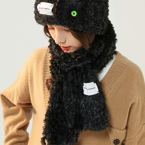 Korean Striped Student Autumn/Winter Ear Protection Knitted Warm Plush Button Hat, Suitable for Round Faces