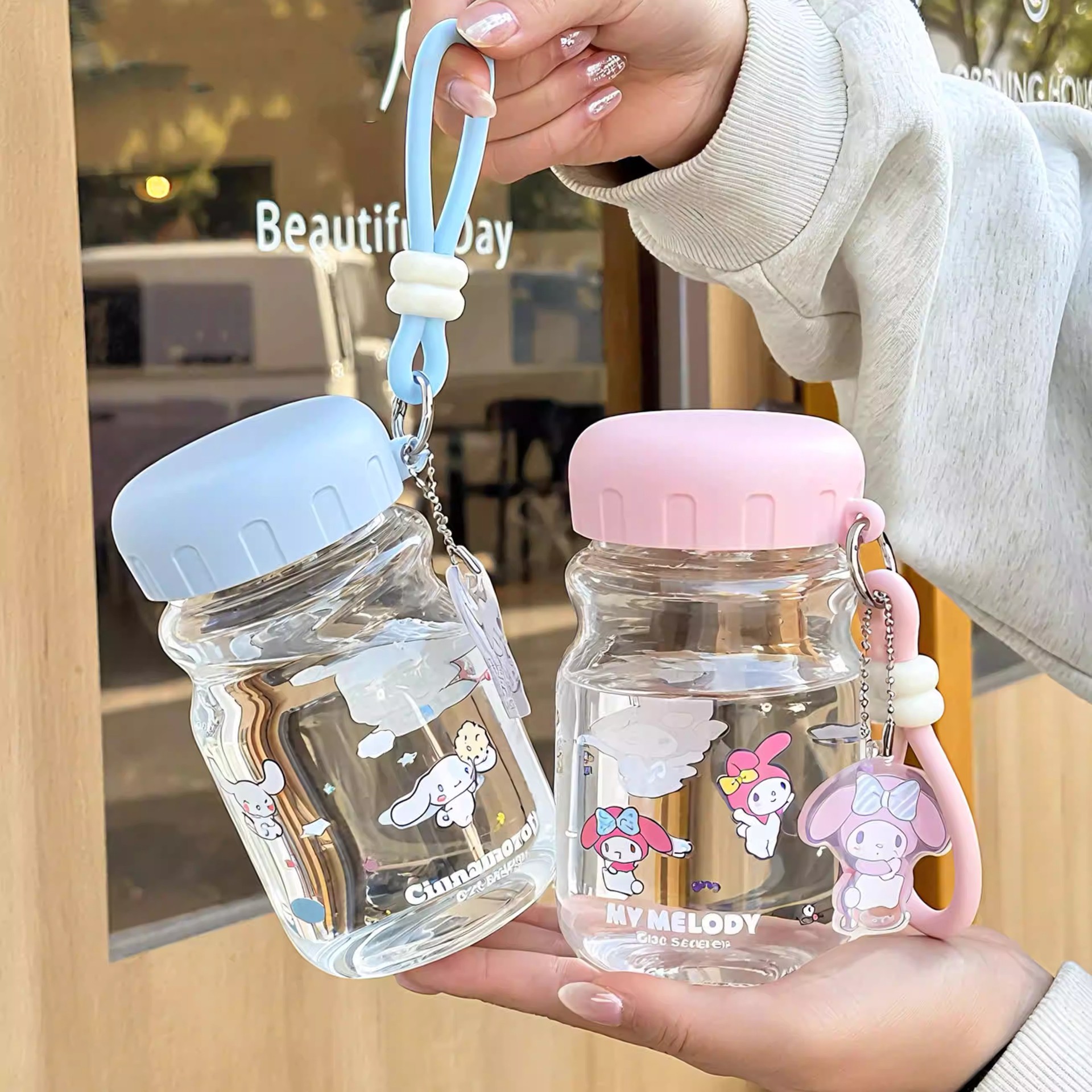 Sanliogou vidrio encantador Kulomi niñas tazas de verano de agua especial para la escuela pequeña taza portátil mini bolsillo