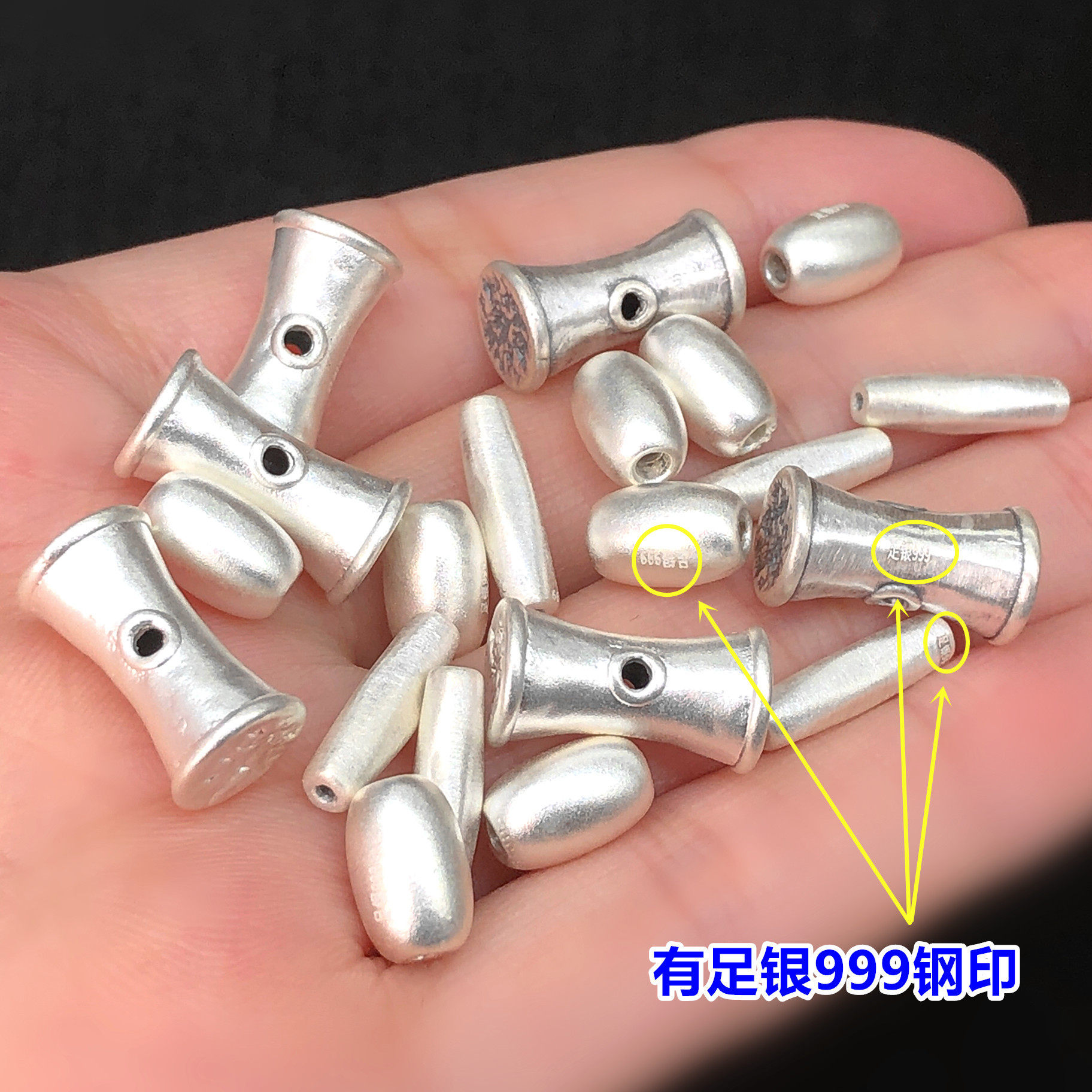 S999 Pure Silver Oval Spacer Beads Small Waist-Shaped Barrel Beads Crystal Jewelry Weaving Bracelet Necklace Handmade DIY Accessories