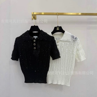 针织polo衫短袖女春夏新款简约半袖针织衫翻领T恤上衣