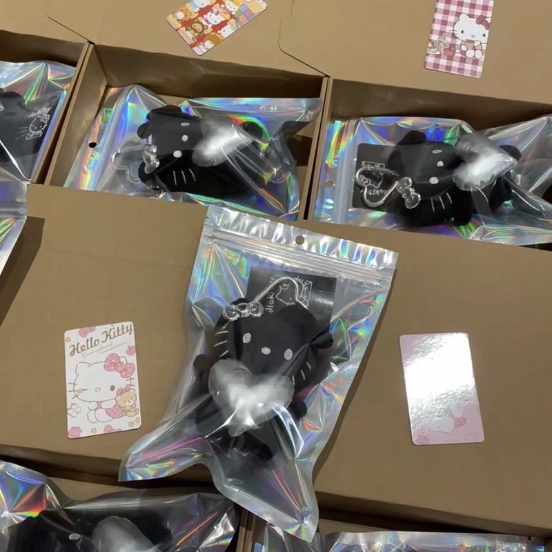 黑银配色爱心黑皮kitty挂件书包爱心少女毛绒钥匙扣可爱ins挂饰|undefined