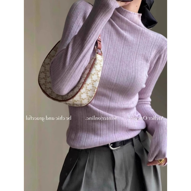 Irina Age-Reducing Purple Half Turtleneck Knitted Bottoming Shirt for Women in Spring, Autumn and Winter with Sweater Slimming Look Top