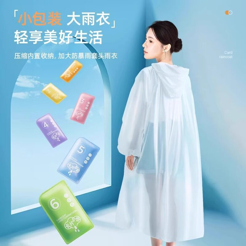 Transparent card-style raincoat, summer full-length disposable thickened raincoat, rainproof and portable for adults, rain poncho Transparent card-style raincoat, summer full-length disposable thickened raincoat, rainproof and portable for adults, rain poncho
