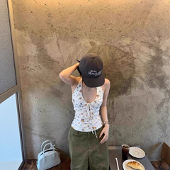 辣妹贝壳印花绑带设计感背心吊带女外穿夏季独特绝美无袖挂脖上衣