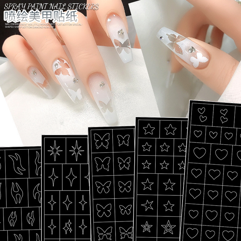 2026 New Nail Art Hollow Spray Painting Stickers Butterfly Starburst Heart Star Airbrush Template Small Pattern Nail Stickers