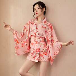 漫夜情日系和服情趣睡衣深V印花纯欲风性感睡袍制服套装樱花图案