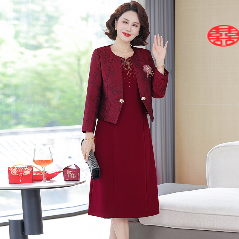 妈妈连衣裙婚宴洋气旗袍中年时尚婆婆结婚礼服高端轻奢两件套套装|undefined