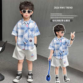 男童衬衫套装夏季2026新款帅气男宝夏日穿搭短袖衣服儿童夏装衬衣