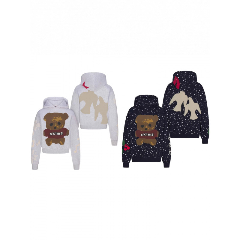 Skims Kardashian's New Autumn and Winter Hooded Sweatshirt with Bear Pattern, Loose and Versatile Casual Style Sweatshirt Skims Kardashian's New Autumn and Winter Hooded Sweatshirt with Bear Pattern, Loose and Versatile Casual Style Sweatshirt