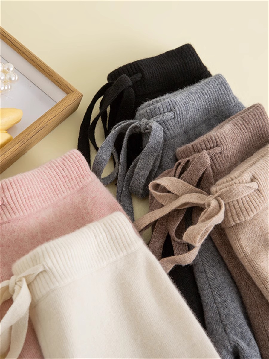 糯米针织阔腿裤子女秋冬休闲直筒拖地羊毛裤垂感设计感软糯风长裤