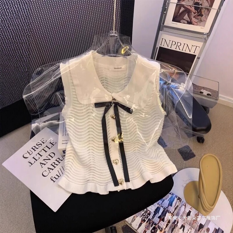 Stylish Fashionable Small Chanel Style Waistband Sleeveless Knitted Vest Women's New Blue Fresh Baby Collar Age-reducing Top Stylish Fashionable Small Chanel Style Waistband Sleeveless Knitted Vest Women's New Blue Fresh Baby Collar Age-reducing Top