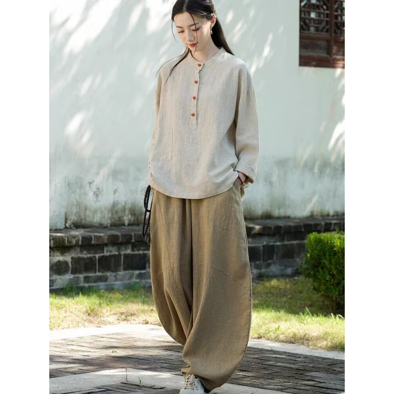 禅服棉麻盘扣居士服秋季中国风佛系禅意素衣女新中式太极表演禅修|undefined