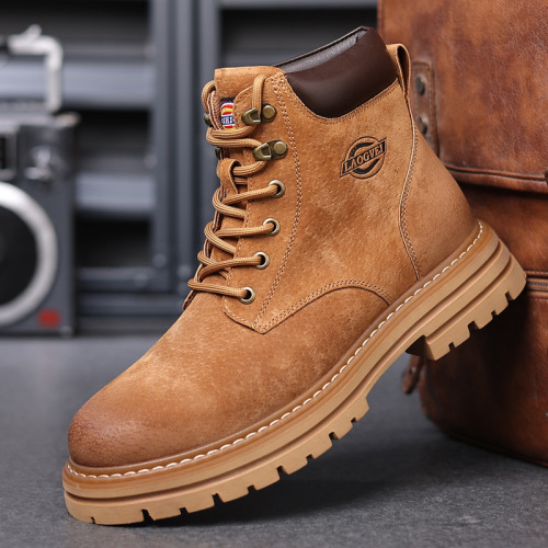 Live Martin Boots Men Pig Hair Comfortable Breathable Thick Sole Yellow Leather Boots Lacing Workwear Versatile Dropshipping