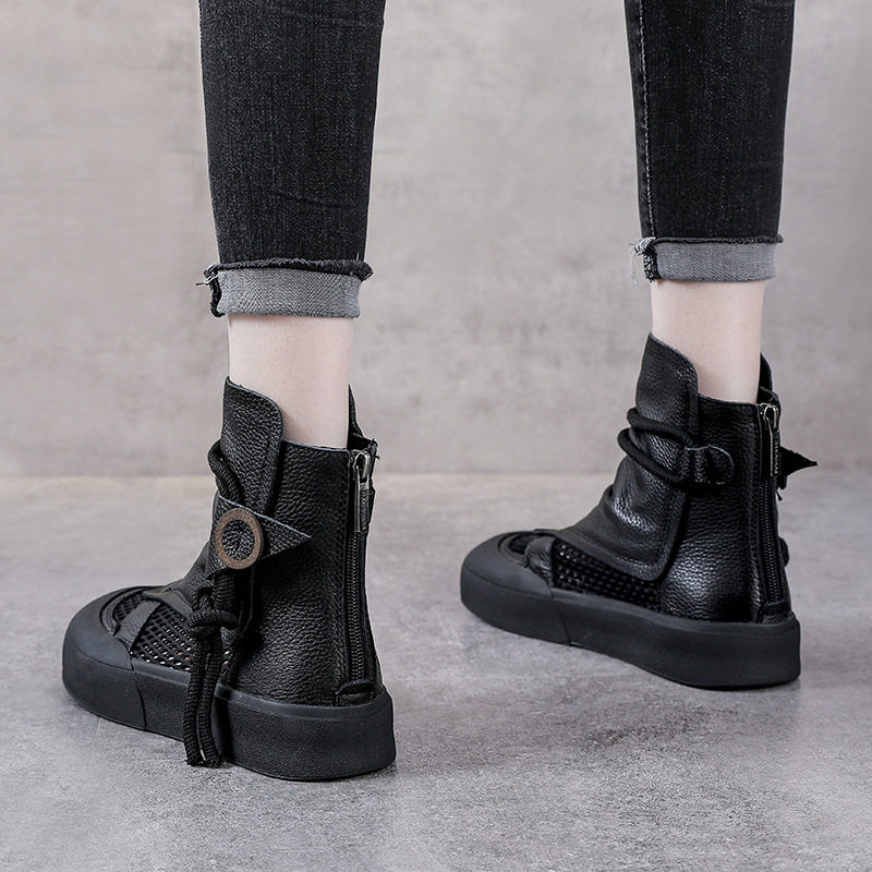 Boot Martin lưới mùa hè da bò thật cổ cao ôm bắp chân — Màu nâu