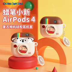 クレヨンしんちゃんレトロカメラヘッドフォン保護カバー Apple Airpods 第 4 世代シリコン漫画ヘッドフォンケースに適しています