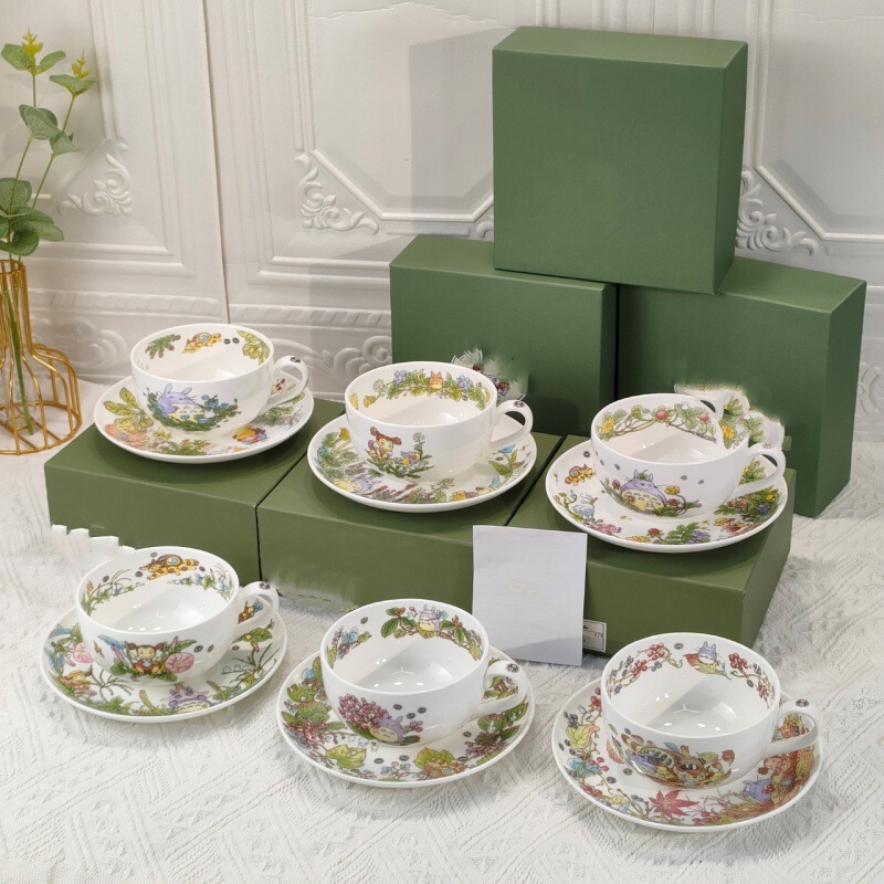 Original Foreign Trade Antique-Style Ivory Porcelain Taro Purple Silver-Rimmed Light Luxury High-End Afternoon Tea Coffee Cup and Saucer