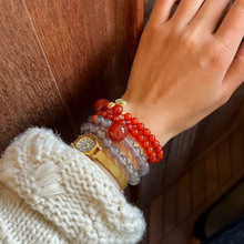 天然新中式国风项链灰玛瑙红玛瑙双圈手链文玩女孩手串礼佛珠