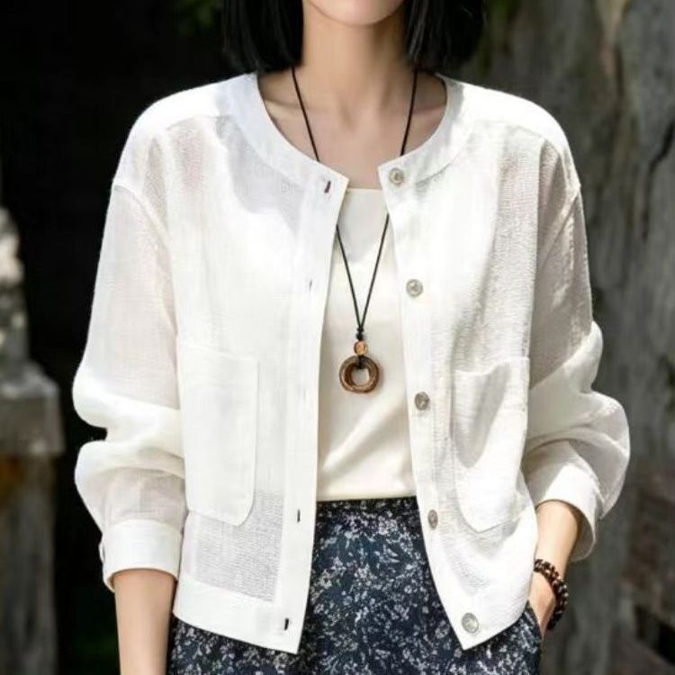 Hemp Comfortable Jacket, Round Neck Short Jacket, Lightweight and Comfortable Jacket, Versatile Loose Casual Cardigan, Fashionable Jacket Hemp Comfortable Jacket, Round Neck Short Jacket, Lightweight and Comfortable Jacket, Versatile Loose Casual Cardigan, Fashionable Jacket