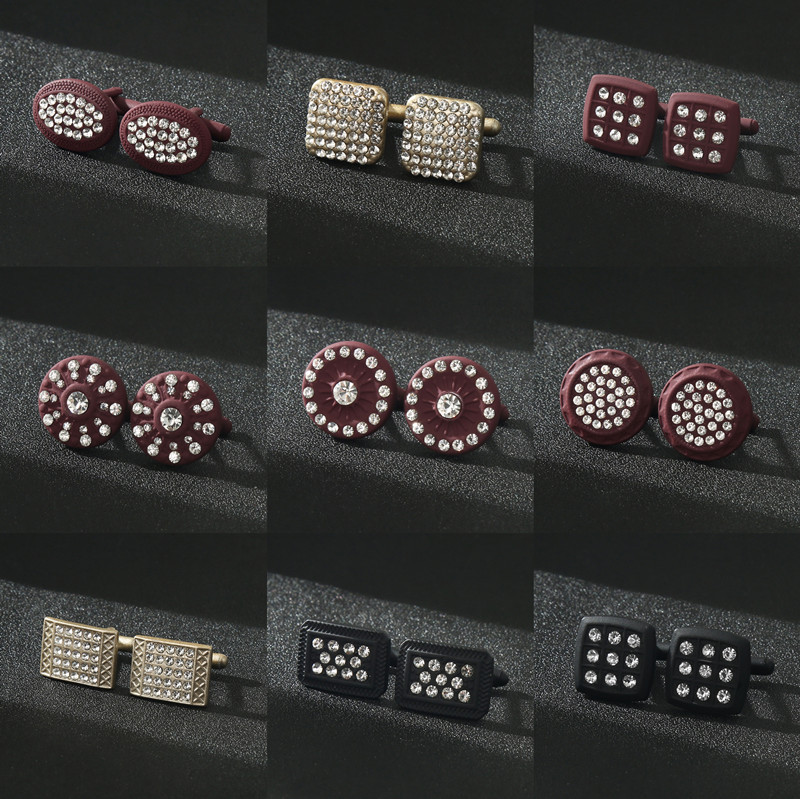 Cross-border color fashion cufflinks shirt with red full diamond personality cuff men's French shirt cuff