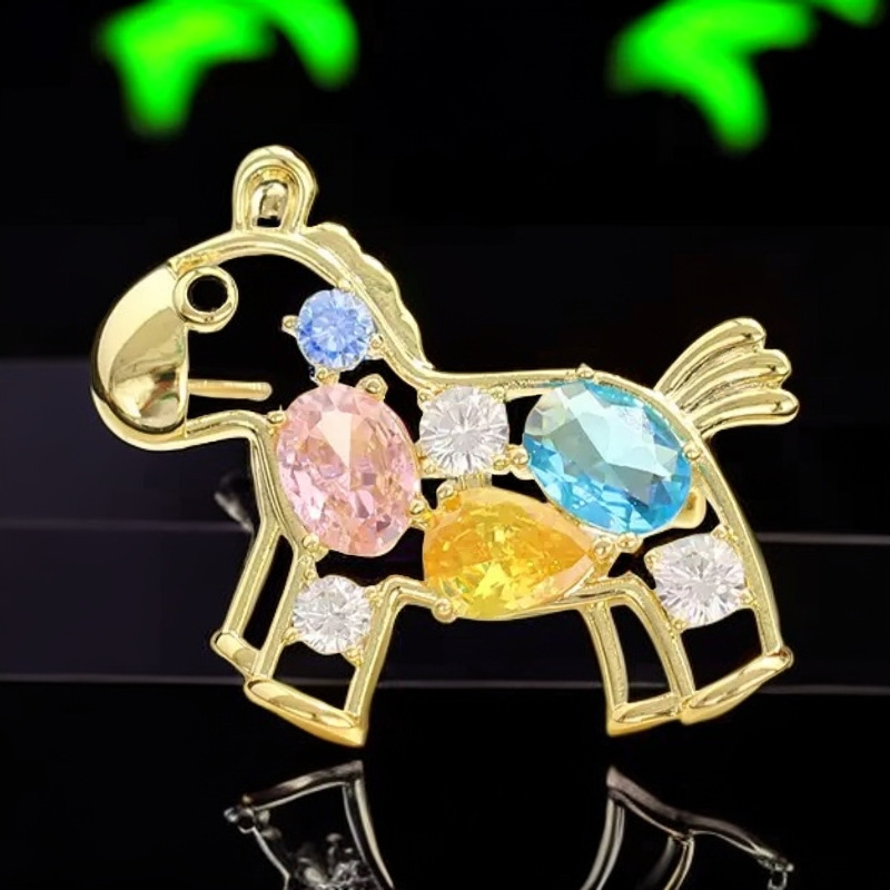 New Gemstone Horse Brooch Exquisite Micro-Inlaid Colored Zircon Suit Coat Brooch Accessory Versatile Wholesale