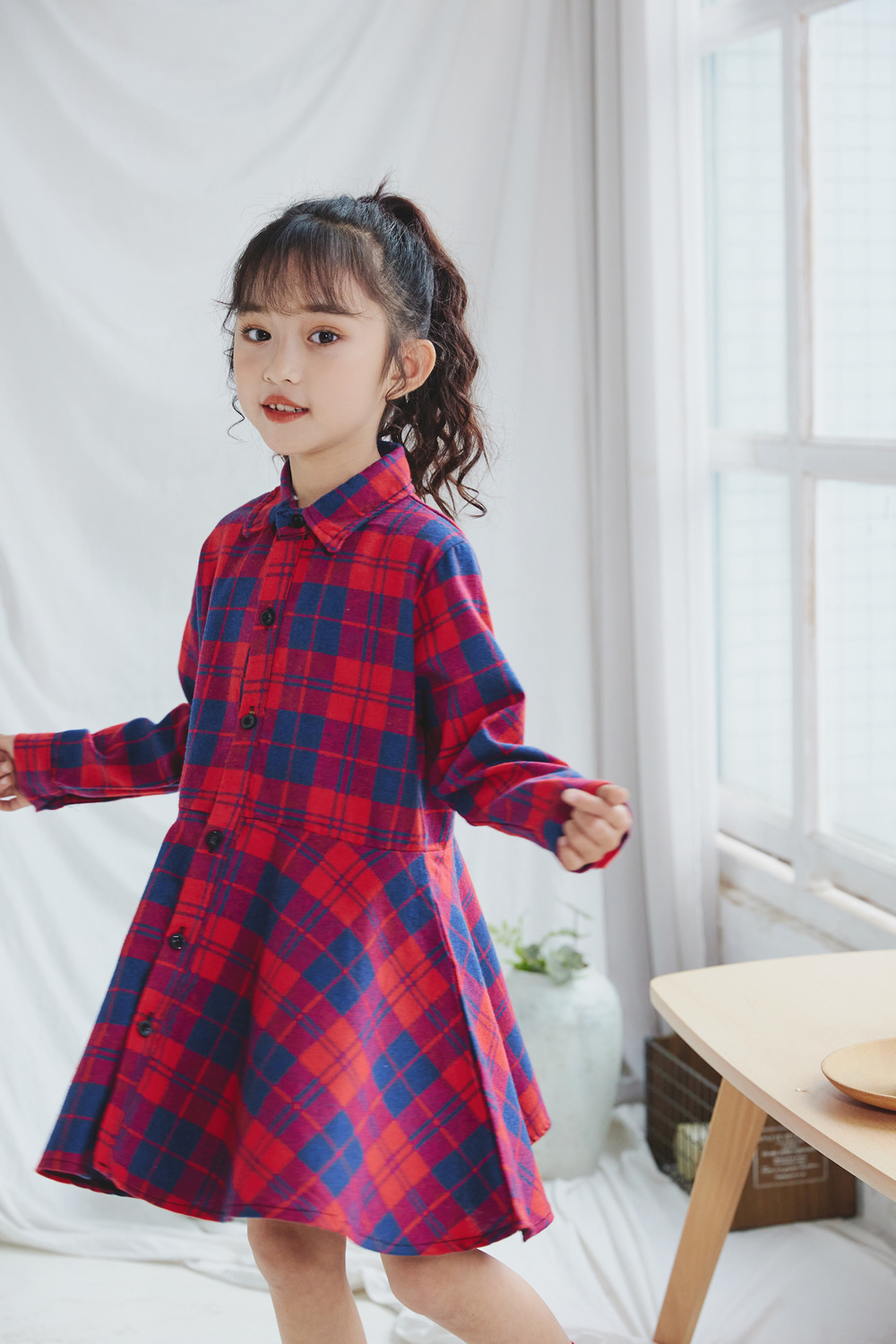 New European and American children's clothing girls' plaid shirt