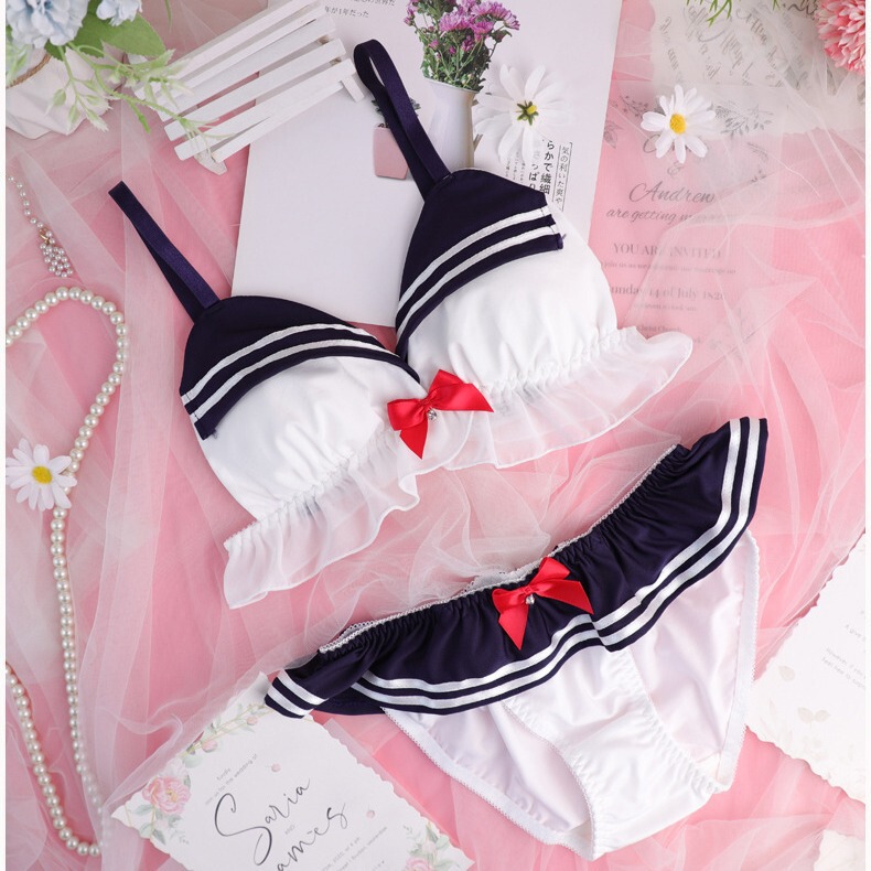 Japanese-style Second-dimensional Sexy Navy Nurse Uniform without Steel Ring Girl's Sweet Bra suit Women's Underwear