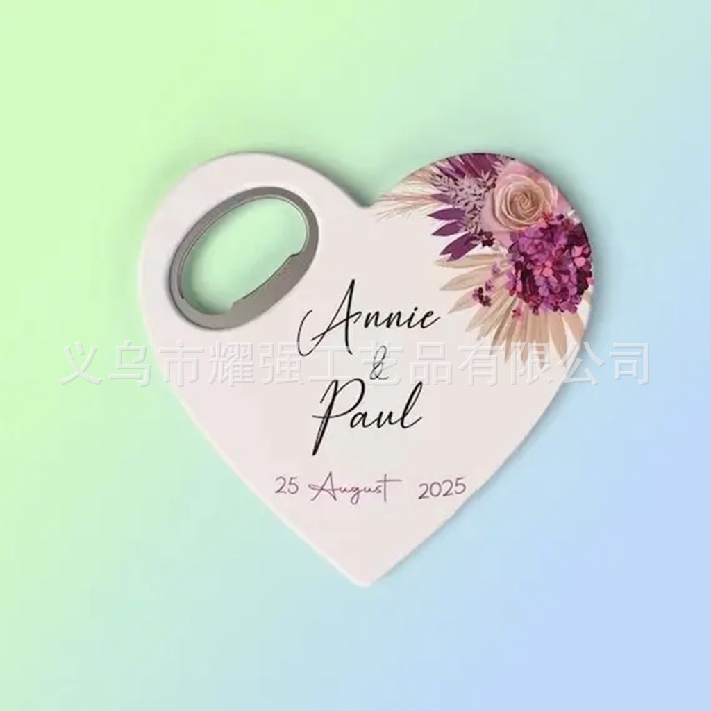 Abridor de botellas con forma de corazón de Amazon, de plástico, imprimible con UV, publicitario, creativo, para bodas, recuerdo, imán.
