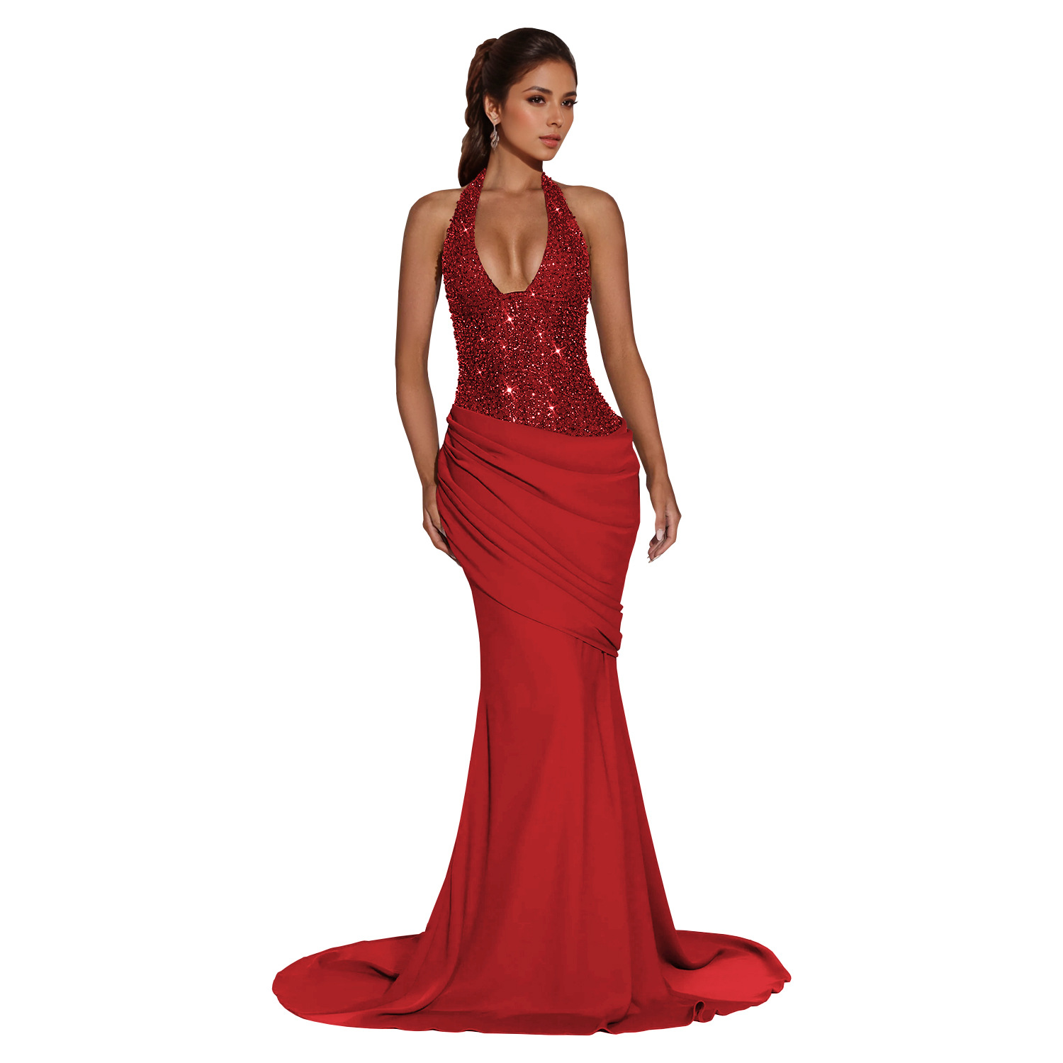 C7642 Aliexpress transfronterizo Amazon Europa y América moda femenina elegante y sexy cuello colgante vestido de espalda image 8