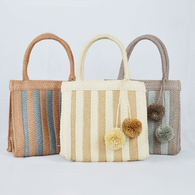 Women's Medium Straw Color Block Vintage Style Classic Style Square Open Straw Bag display picture 1