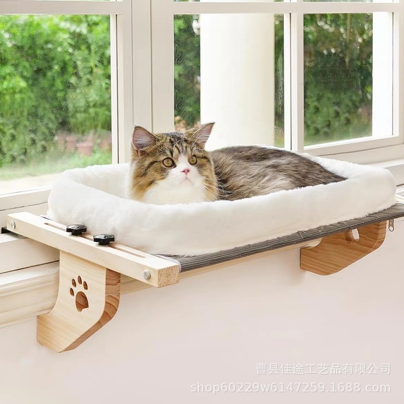 木製猫ハンモック壁掛け猫昼寝ベッド生息地無垢材吊り下げ猫の巣吊りベッド猫クライミングフレームペットの巣|undefined