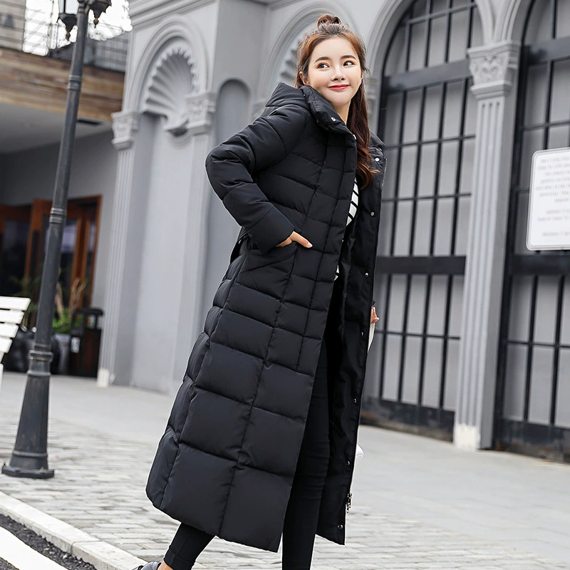 Down maxi jacket, long padded coat, thickened, city style, optional fur collar