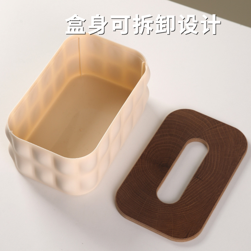 Caja de toallas de aire crema simple caja de almacenamiento de escritorio con cubierta de madera caja de extracción de papel creativa caja de extracción de papel de lujo ligera sala de estar doméstica