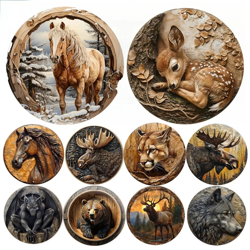 Cross-Border One-Click Dropshipping, 20X20Cm Thickened Round Aluminum Animal Ornament Decorative Hanging Piece Decorative Painting