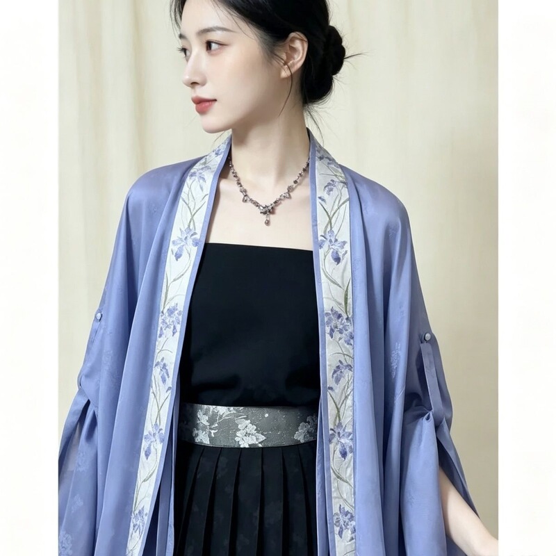 Summer Hanfu Set with Half-Sleeve Top, Pleated Skirt, Improved Cardigan, New Chinese Style, Versatile Daily Wear Single-Piece Jacket