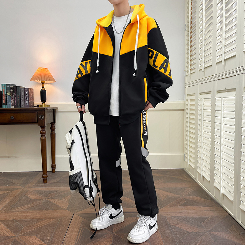 Primavera y otoño estilo americano inns set hombre puede agregar logotipo de patrón chaqueta guapo juvenil de moda ocio juego de dos piezas