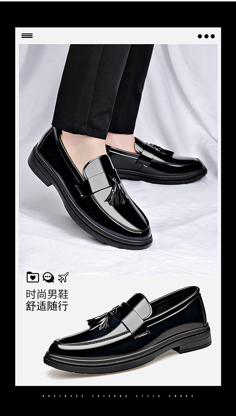 Giày da nam tráng gương kiểu lười tăng chiều cao, gót vuông 3–5 cm — BK-6 đen chi tiết 7
