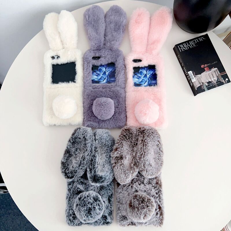 For Samsung ZFlip5 Plush Phone Case Furry Rabbit Ears Galaxy Folding Screen Autumn and Winter Plush Case For Samsung ZFlip5 Plush Phone Case Furry Rabbit Ears Galaxy Folding Screen Autumn and Winter Plush Case