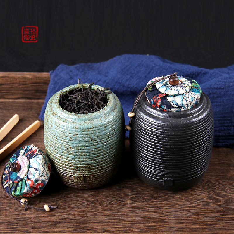 复古储茶罐粗陶日式窑变茶叶罐小号便携旅行陶瓷密封茶仓茶具零配