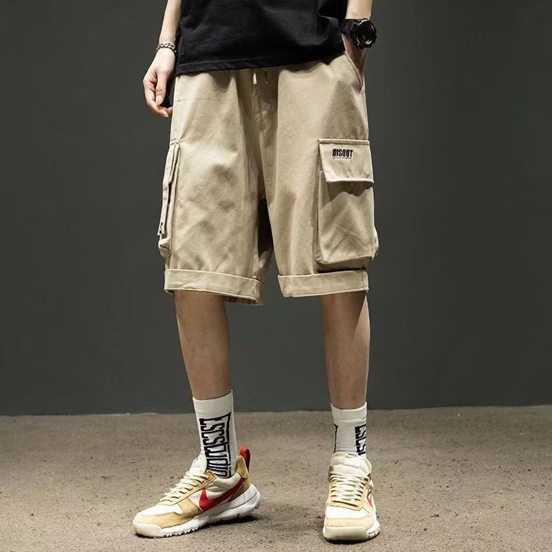 Japanese-Style Trendy Pure Cotton Cargo Shorts for Men, Summer High-End Design, Loose Casual Versatile Large Pocket Knee-Length Shorts